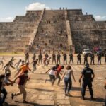 BREAKING: Gunman Opens Fire From Pyramid Top… Crowd running in front of a pyramid with police in formation