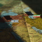 Tehran Stunned by Trump’s NO NUKES Declaration Map of the Middle East with small flags marking Israel and Iran