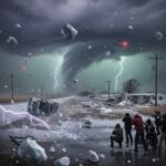 WATCH: Tornado Destroys Church—Congregation Sings To Survival…. A tornado with lightning strikes and debris in a stormy landscape