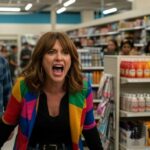 Supermarkets Giant CAVES After Gun Firestorm… A woman in a colorful outfit yelling in a grocery store while a man looks on in surprise