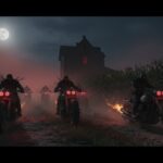 40,000 Ravers INVADE Active Bomb Testing Ground… Motorcycle riders traveling through a cornfield at night under a full moon