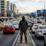 Paroled FELON Unleashes 60 Rounds on Traffic… A man in a mask standing in the middle of a congested city street