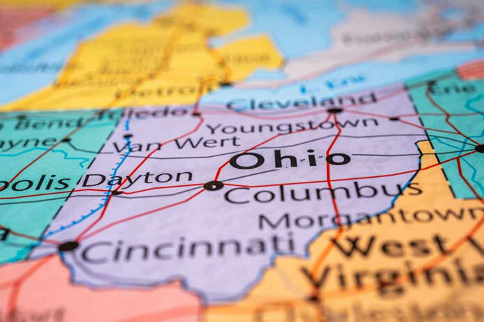 1884285865 Map showing the state of Ohio and surrounding areas.