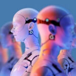 Humanoid Robots Just Cleared a Major Surgical Milestone Row of humanoid robots in profile with neon lighting against a blue background