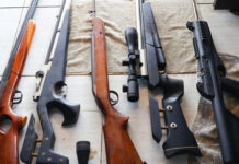 Gun Rights Earthquake Incoming Assorted rifles and shotguns laid out on a table