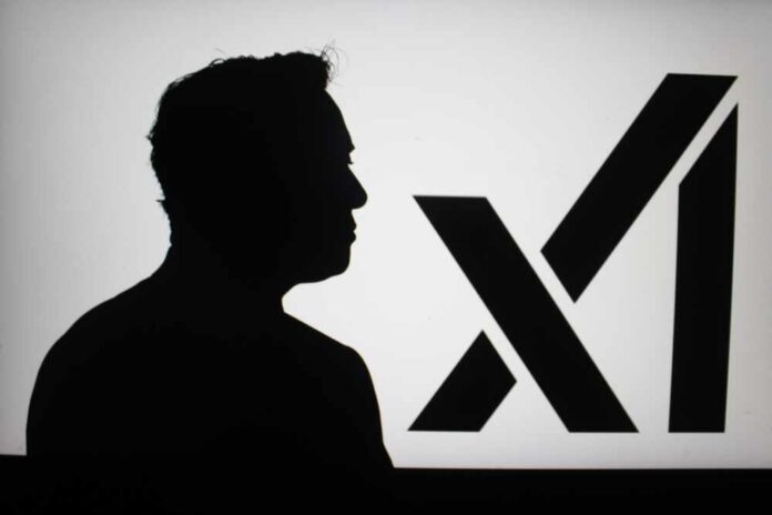 Elon,Musk,Silhouette,With,The,Xai,Logo,In,The,Background.