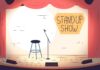 Stage for standup show with stool and microphone.